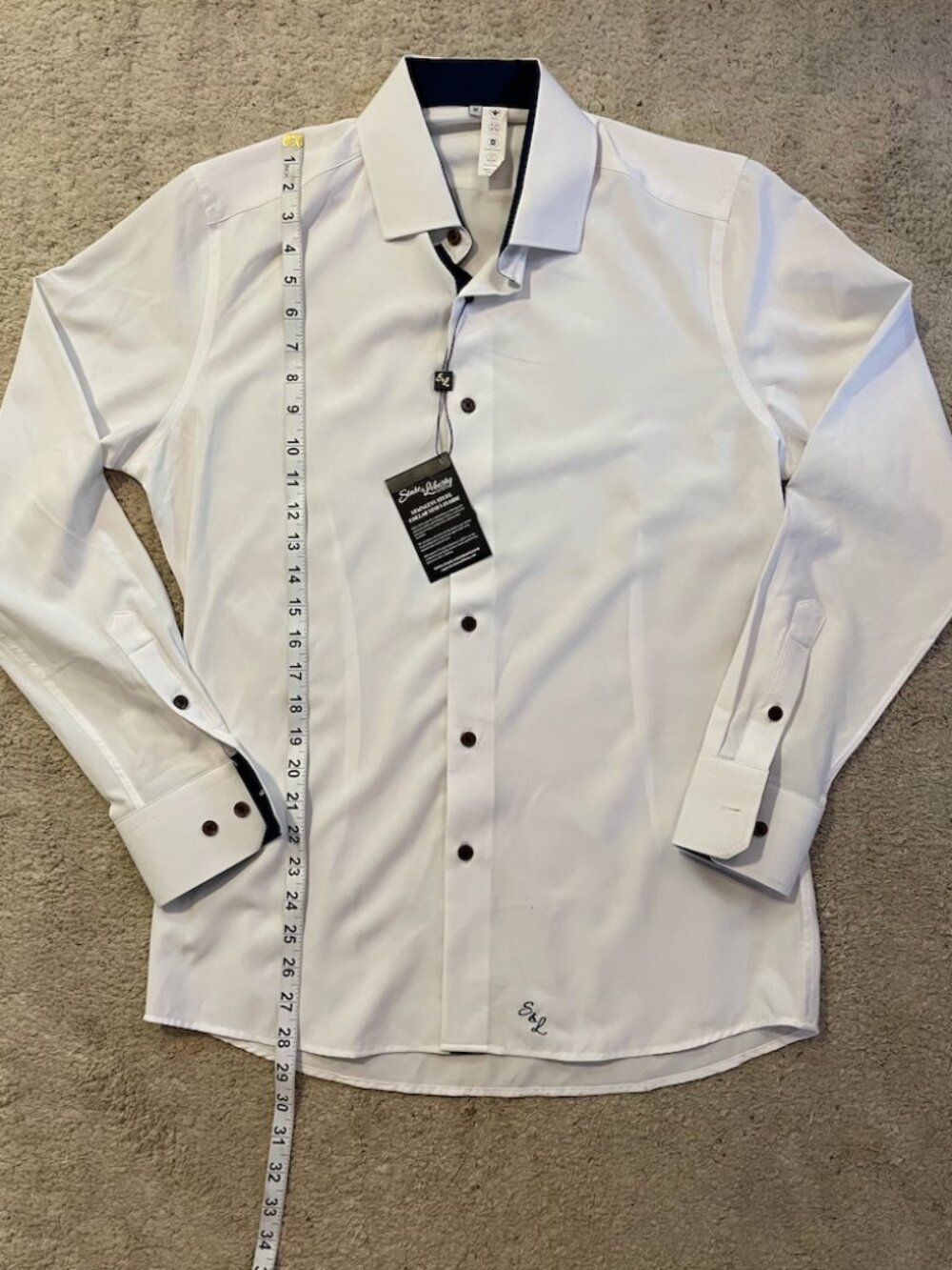 NWT State & Liberty The Springer Athletic Fit Shirt Sz M White with Navy Accents - Picture 13 of 16